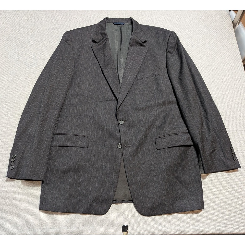 Burberry London Men's Blazer 46L Kensington Gray Pinstripe Wool Jacket Vintage